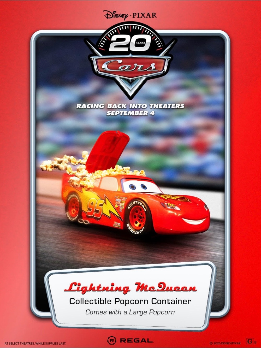 Disney Pixar Cars 20th Anniversary Lightning McQueen Popcorn Bucket
